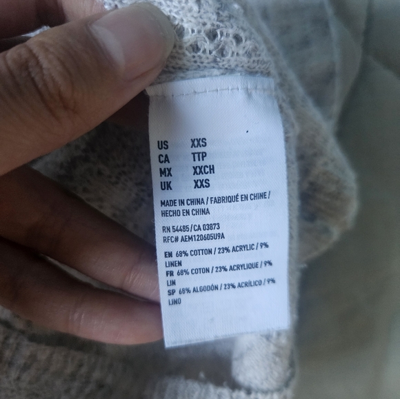 AMERICAN EAGLE Oatmeal Loose Knit Henley top Cotton Linen Blend XXS AE - Picture 9 of 9